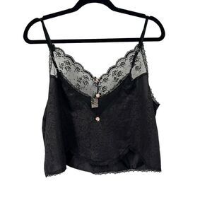 Vintage Petra Fashions Black Rosette Lace Crop Top Sz L women’s 90’s